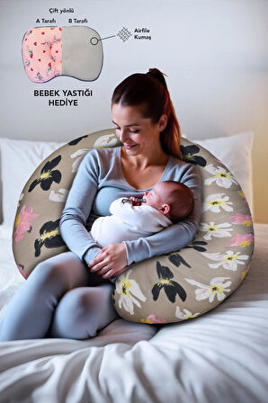 Hamile yastığı,sarılma yastığı aktivite yastığı pamuk kumaş (Çiçekli)
