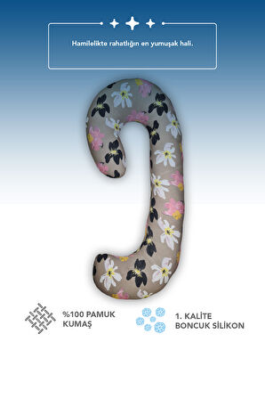 Hamile yastığı,sarılma yastığı aktivite yastığı pamuk kumaş (Çiçekli)