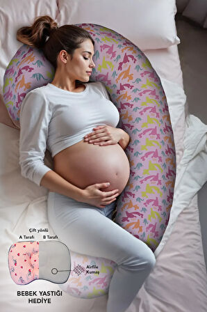 Hamile yastığı,sarılma yastığı aktivite yastığı pamuk kumaş (Pembe)