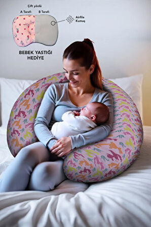 Hamile yastığı,sarılma yastığı aktivite yastığı pamuk kumaş (Pembe)