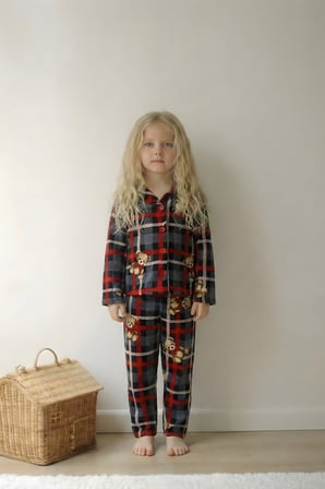 Çocuk Pijama Takımı Uzun Kollu Süet Örme Kumaş