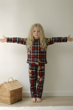 Kız Çocuk Pijama Takımı Uzun Kollu Ayıcık Desenli
