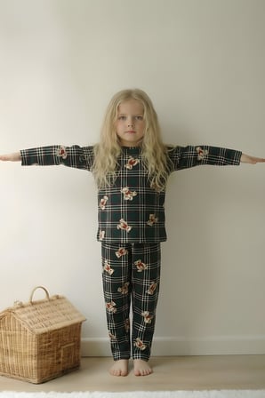 Kız Çocuk Pijama Takımı Uzun Kollu Ayıcık Desenli