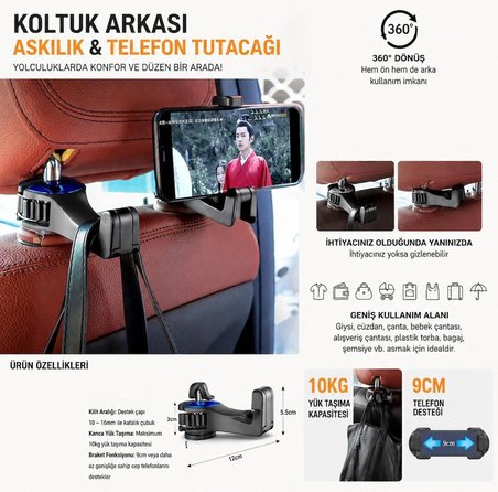 ARABA KOLTUK ARKASI ASKILIK VE TELEFON TUTACAĞI,HER ARABAYA UYGUN TASARIM