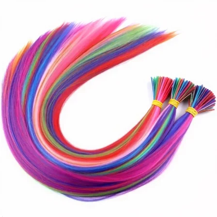 10 Adet Karışık Renkli Fiber Sentetik Kaynaklık Saç 60cm + Misina Takım Aparatı ve Boncuğu