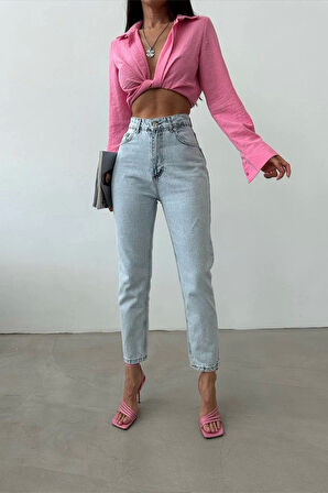 Premium Buz Mavi Mom Jeans
