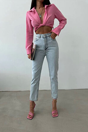 Premium Buz Mavi Mom Jeans