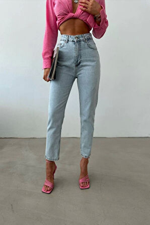 Premium Buz Mavi Mom Jeans