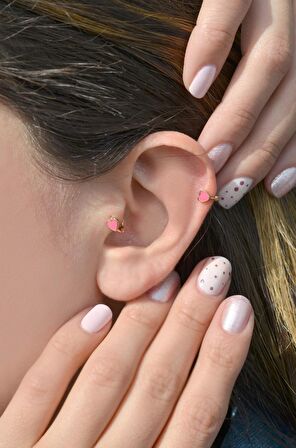 Pembe Kalpli Halka Tragus Piercing Kıkırdak Küpesi