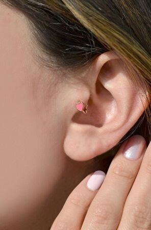 Pembe Kalpli Halka Tragus Piercing Kıkırdak Küpesi