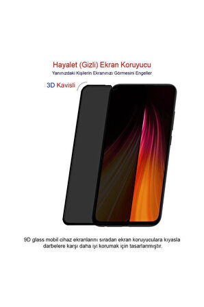 Xiaomi Redmi Note 8 Siyah Gizlilik Filtreli Privacy Hayalet Ekran Koruyucu Yanlardan Ekran Görünmez