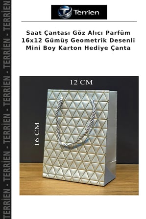 Saat Çantası Göz Alıcı Parfüm 16x12 Gümüş Geometrik Desenli Mini Boy Karton Hediye Çanta