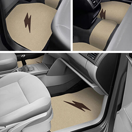  Kahverengi Şimşek Nakış Desenli 5'li Oto Halı Paspas Seti | Ön Arka Uyumlu Araç Oto Halı Paspas