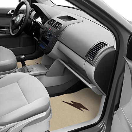  Kahverengi Şimşek Nakış Desenli 5'li Oto Halı Paspas Seti | Ön Arka Uyumlu Araç Oto Halı Paspas