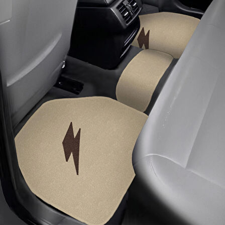  Kahverengi Şimşek Nakış Desenli 5'li Oto Halı Paspas Seti | Ön Arka Uyumlu Araç Oto Halı Paspas