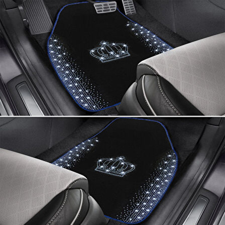 Kristal Taşlı Taç Desenli Işıltılı 5’li Araç Oto Halı Paspas Seti – Lüks & Şık Araç İçi Tasarım