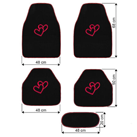  Aşkınızı Aracınıza Taşıyın! Kalp Desenli Kırmızı Nakışlı Lüks Oto Paspas Seti & Romantik Şık Tasarım