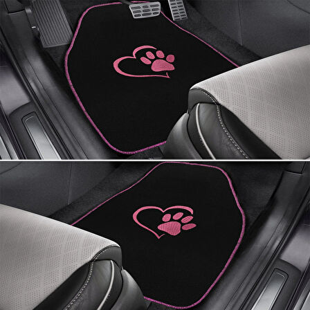 Sevgili Köpek Pati Desenli Pembe Nakışlı Araç Halı Paspas Seti | Şık ve Sevimli Oto Paspas Aksesuar