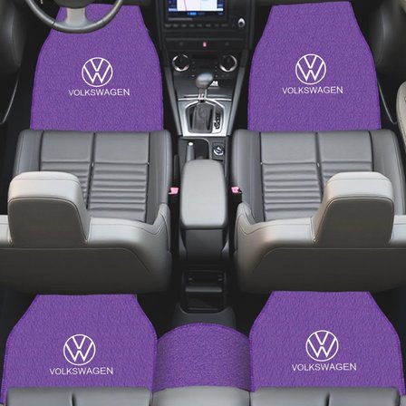 Volkswagen Nakış Desenli 5’li Mor Oto Halı Paspas Seti | Premium Şık & Dayanıklı Araç İçi Halı