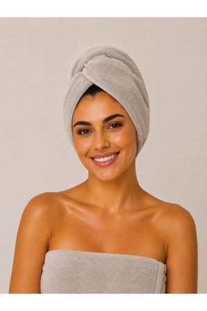 Bambu %100 Pamuk Saç Havlusu | Havlu Bone | Düğme Ve Lastik Detaylı - Hafif ve Yumuşak Doku