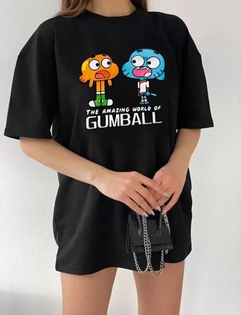 Pomeya  Bisiklet Yaka Baskılı Oversize T-Shirt - Siyah