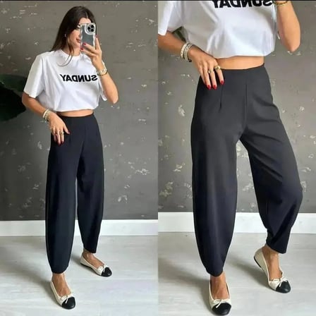 Pomeya  Kadın Krep Kumaş Balon Pantolon