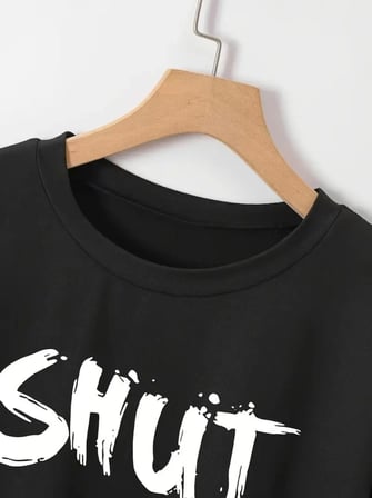 Pomeya  Baskılı Oversize Bisiklet Yaka T-shirt - Siyah