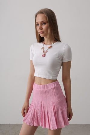 Pomeya  Beli Lastikli Mini Etek - Pembe