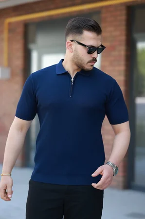 Pomeya  Erkek Fermuarlı Yakalı Kısa Kollu Tshirt