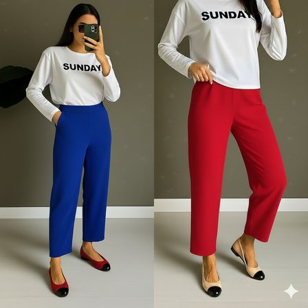 Pomeya  Kadın Yüksek Bel Krep Pantolon