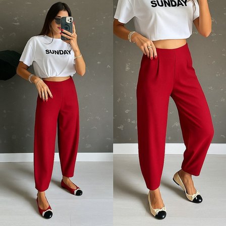 Pomeya  Kadın Yüksek Bel Krep Pantolon