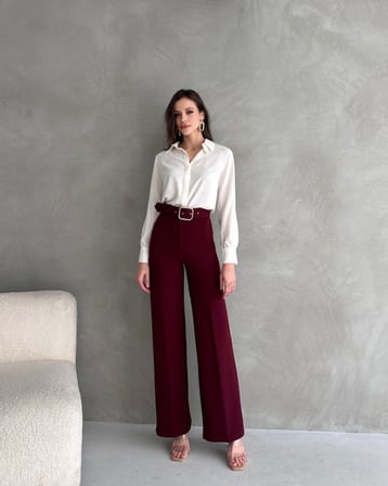 Pomeya  EN-BOY LİKRALI ÇİFT DÜĞMELİ VE KEMERLİ PALAZZO PANTOLON