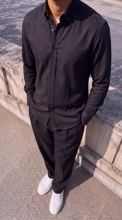 Pomeya  Erkek Standart Kesim Gabardin Kumaş Uzun Kollu Gömlek