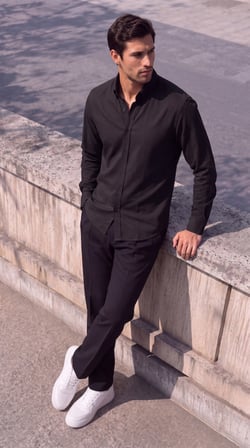 Pomeya  Erkek Standart Kesim Gabardin Kumaş Uzun Kollu Gömlek