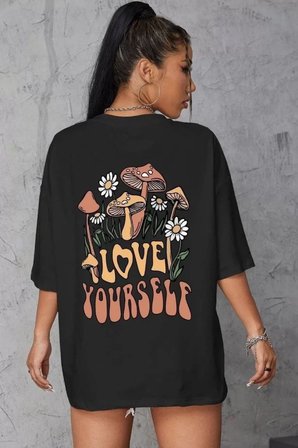 Pomeya  Unisex Baskılı Oversize T-Shirt - Siyah