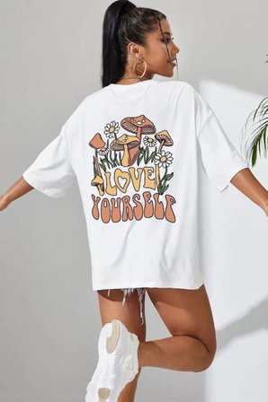 Pomeya  Unisex Baskılı Oversize T-Shirt - Beyaz