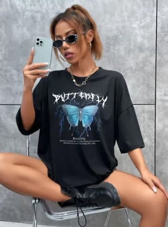 Pomeya  Unisex Baskılı Oversize T-Shirt - Siyah