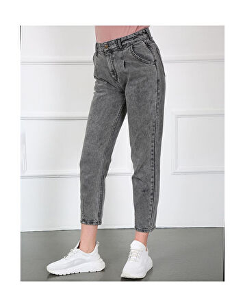 Paçası Pensli Kot Pantolon Gri-264