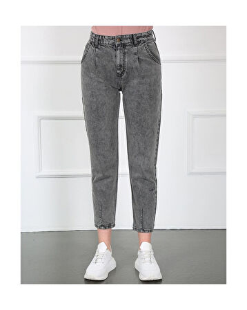 Paçası Pensli Kot Pantolon Gri-264