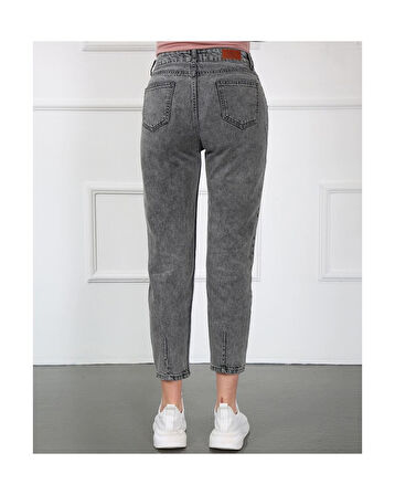 Paçası Pensli Kot Pantolon Gri-264