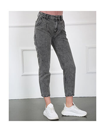 Paçası Pensli Kot Pantolon Gri-264