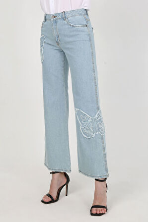 Kelebek Nakışlı Pantolon Mavi-365