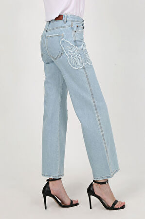 Kelebek Nakışlı Pantolon Mavi-365