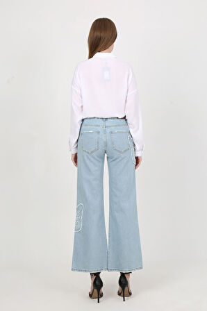 Kelebek Nakışlı Pantolon Mavi-365