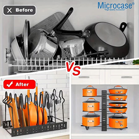 Microcase Çok Amaçlı Tencere Tava vs Ürünler İçin Düzenleyici Metal Raflık - SİYAH AL5048