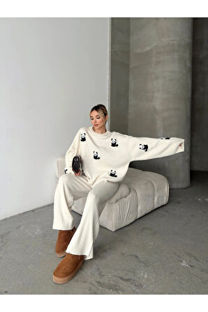 Sevimli Panda Desenli Triko Takım – 6 Renk Alternatifli Kombin