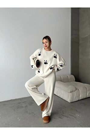 Sevimli Panda Desenli Triko Takım – 6 Renk Alternatifli Kombin