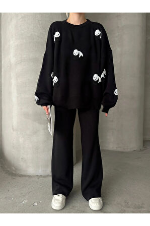 Sevimli Panda Desenli Triko Takım – 6 Renk Alternatifli Kombin