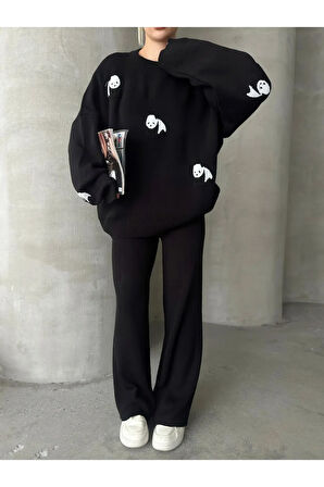 Sevimli Panda Desenli Triko Takım – 6 Renk Alternatifli Kombin