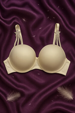 Taş Detaylı Beyaz Push Up Sütyen Takımı